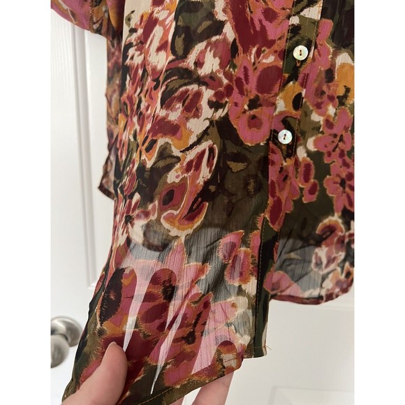 Fig And Flower Blouse Button Down Shirt Shear Roll Tab Sleeve Size 1x NWT - Picture 7 of 13